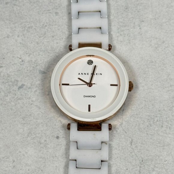 Anne Klein Watch Womens 33mm Diamond White Gold Tone 6.5" Quartz New Battery - Picture 1 of 12